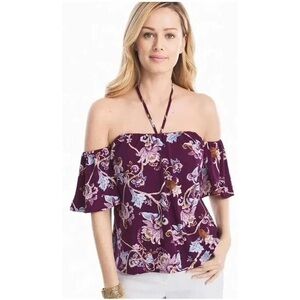 White House Black Market Floral Off-Shoulder Blouse - Purple